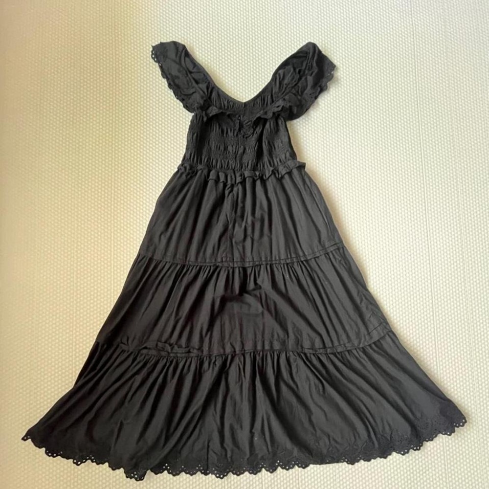 Madewell black smocked midi dress eyelet tiered cotton cottagecore - Picture 5 of 6